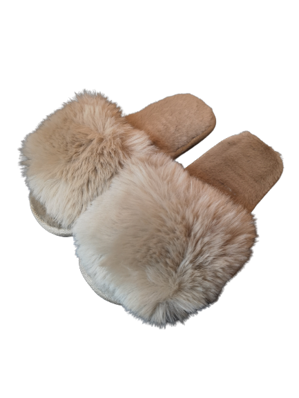 Camel Open-Toe Fluffy Slippers – Ultra-Soft Faux Fur Slider Sandals with Padded Sole & Snug Fit