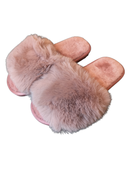 Rose Pink Open-Toe Fluffy Slippers – Ultra-Soft Faux Fur Slider Sandals with Padded Sole & Snug Fit