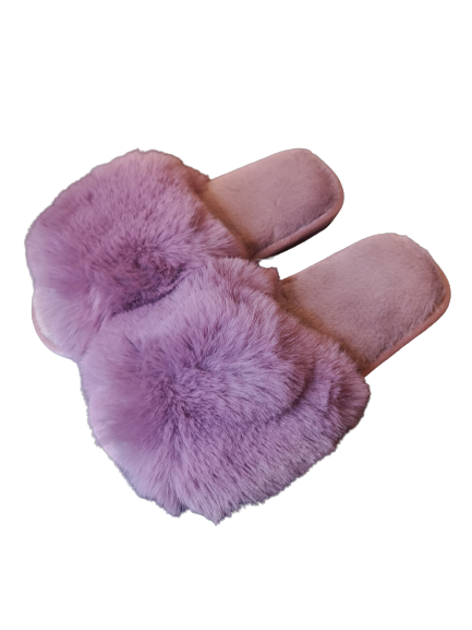 Purple Open-Toe Fluffy Slippers – Ultra-Soft Faux Fur Slide Sandals with Padded Sole & Cozy Fit