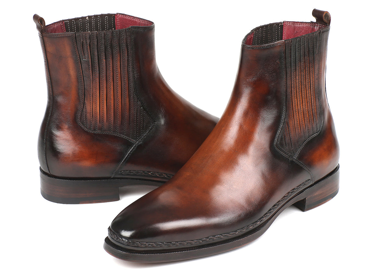 TexasBlue Austin Brown Burnished Leather Chelsea Boots for Men – Handmade Plain Toe Boots with Double Leather Sole
