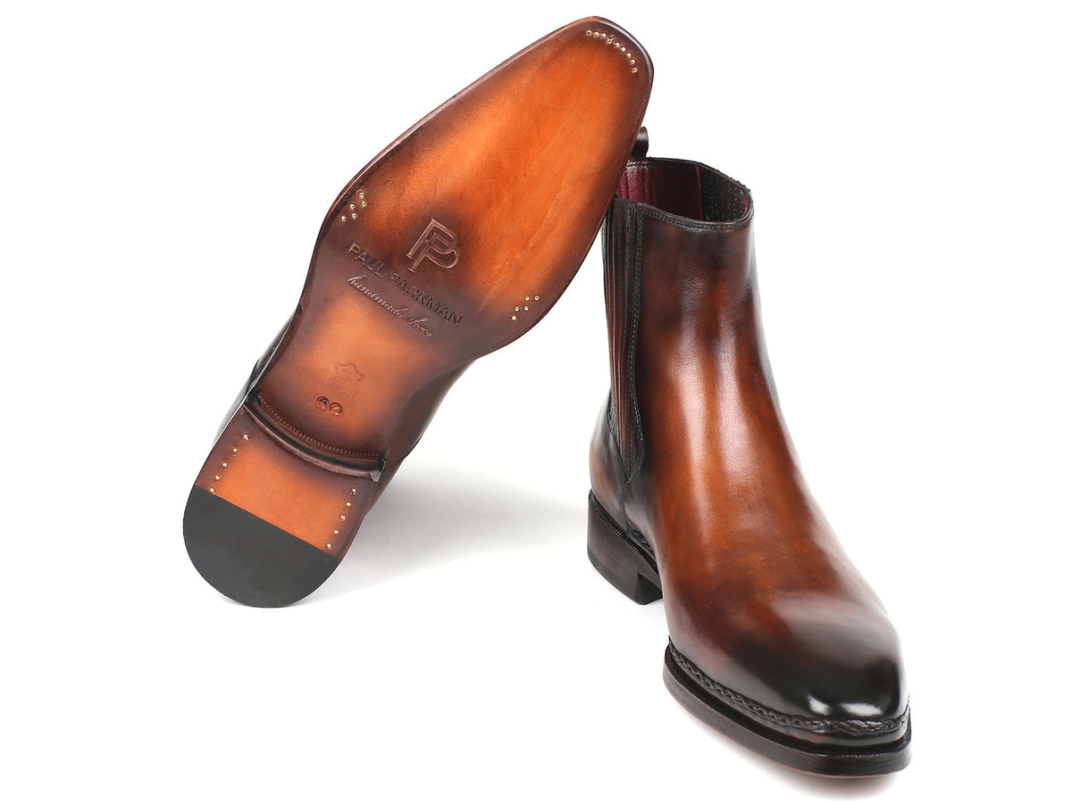 TexasBlue Austin Brown Burnished Leather Chelsea Boots for Men – Handmade Plain Toe Boots with Double Leather Sole