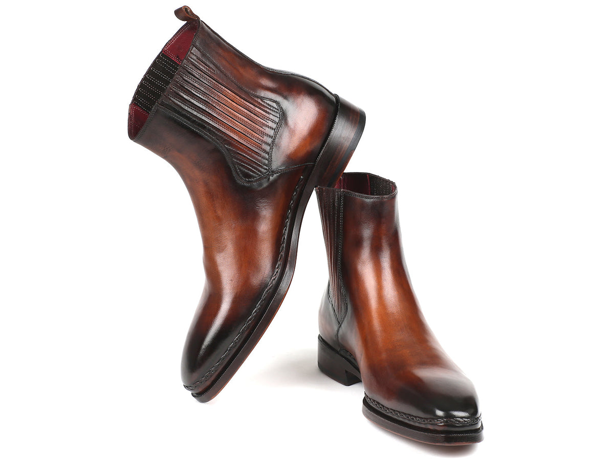 TexasBlue Austin Brown Burnished Leather Chelsea Boots for Men – Handmade Plain Toe Boots with Double Leather Sole