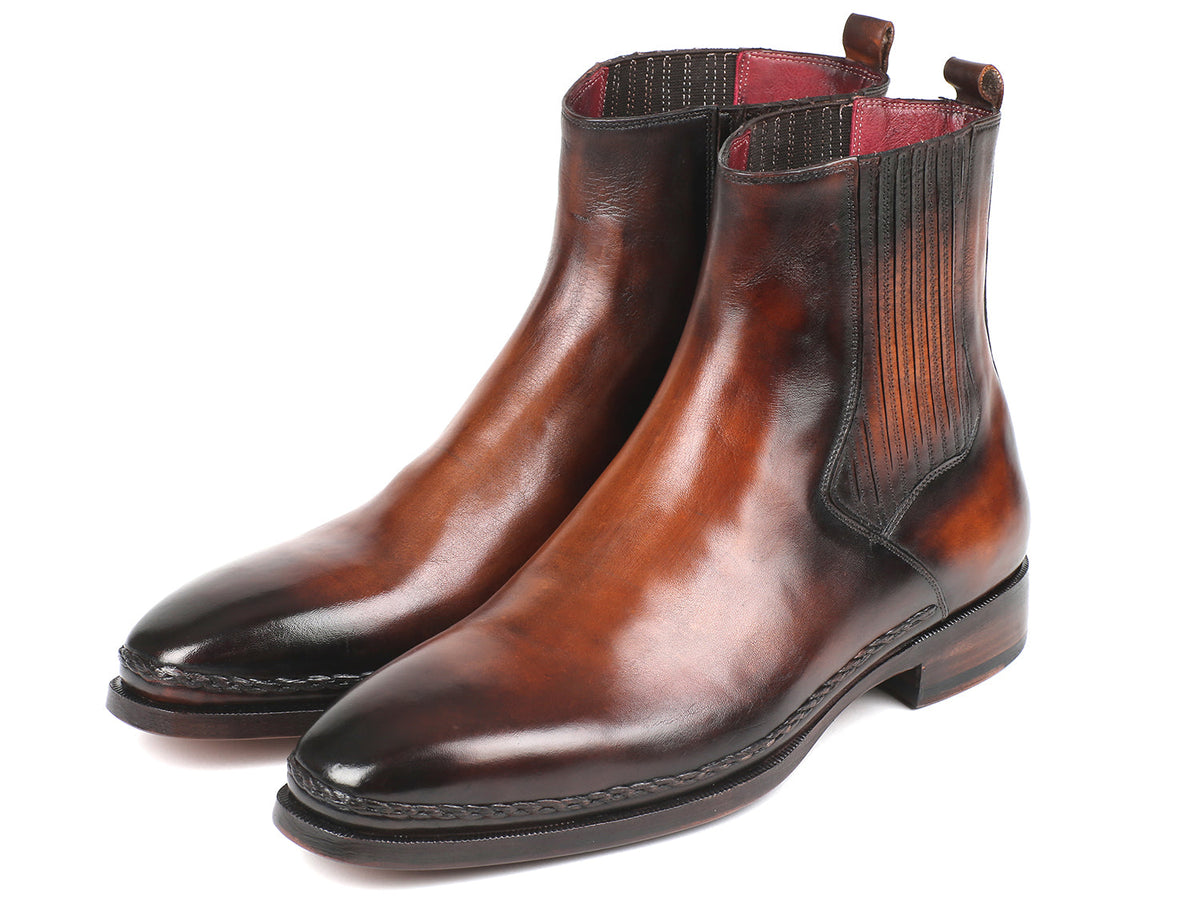 TexasBlue Austin Brown Burnished Leather Chelsea Boots for Men – Handmade Plain Toe Boots with Double Leather Sole