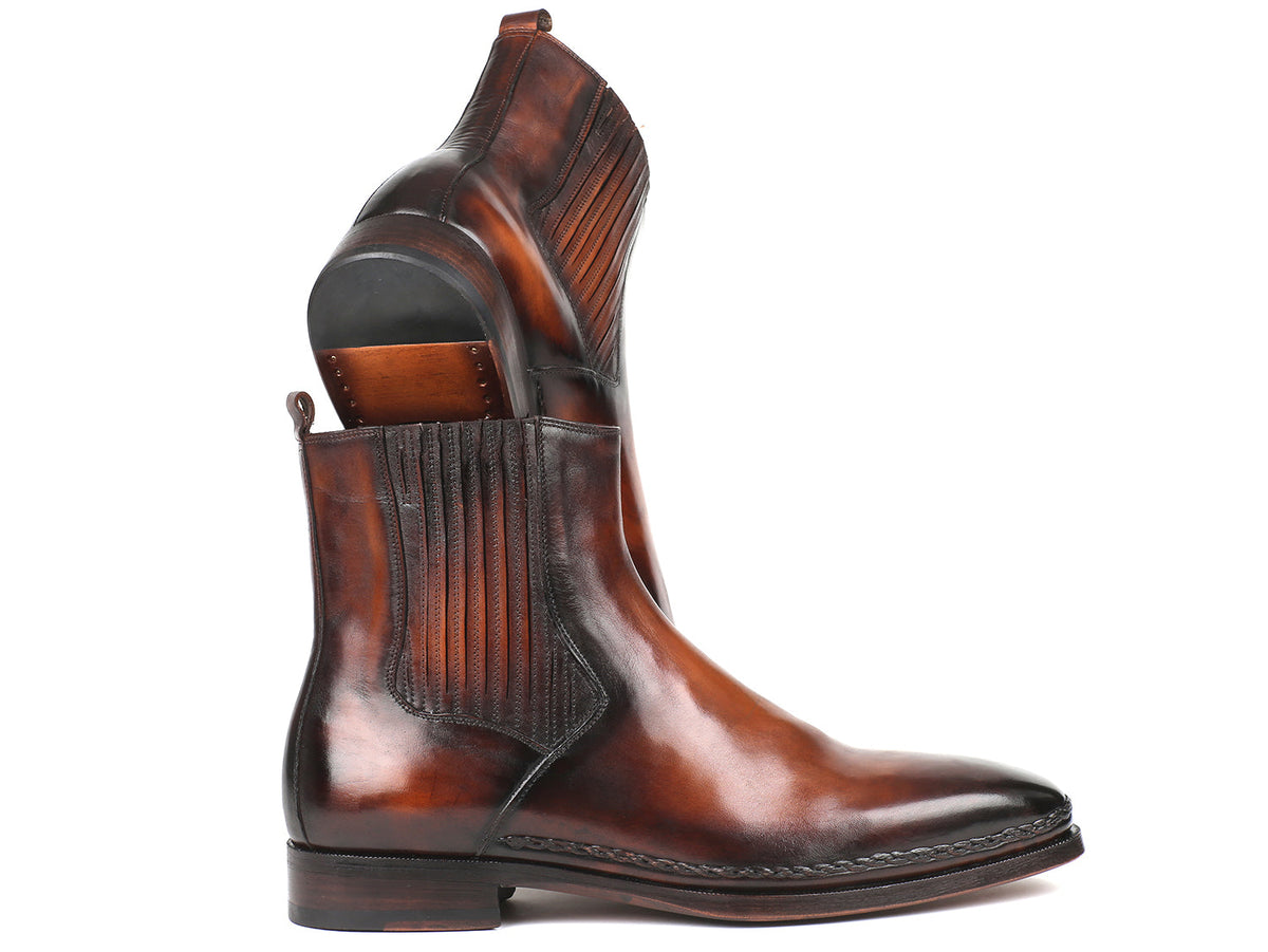 TexasBlue Austin Brown Burnished Leather Chelsea Boots for Men – Handmade Plain Toe Boots with Double Leather Sole
