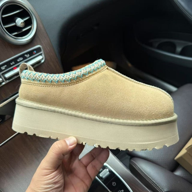 Women's Genuine Suede Furry Platform Slides – Cozy Slip-On Mules with Soft Fur Lining, Casual Indoor & Outdoor Shoes