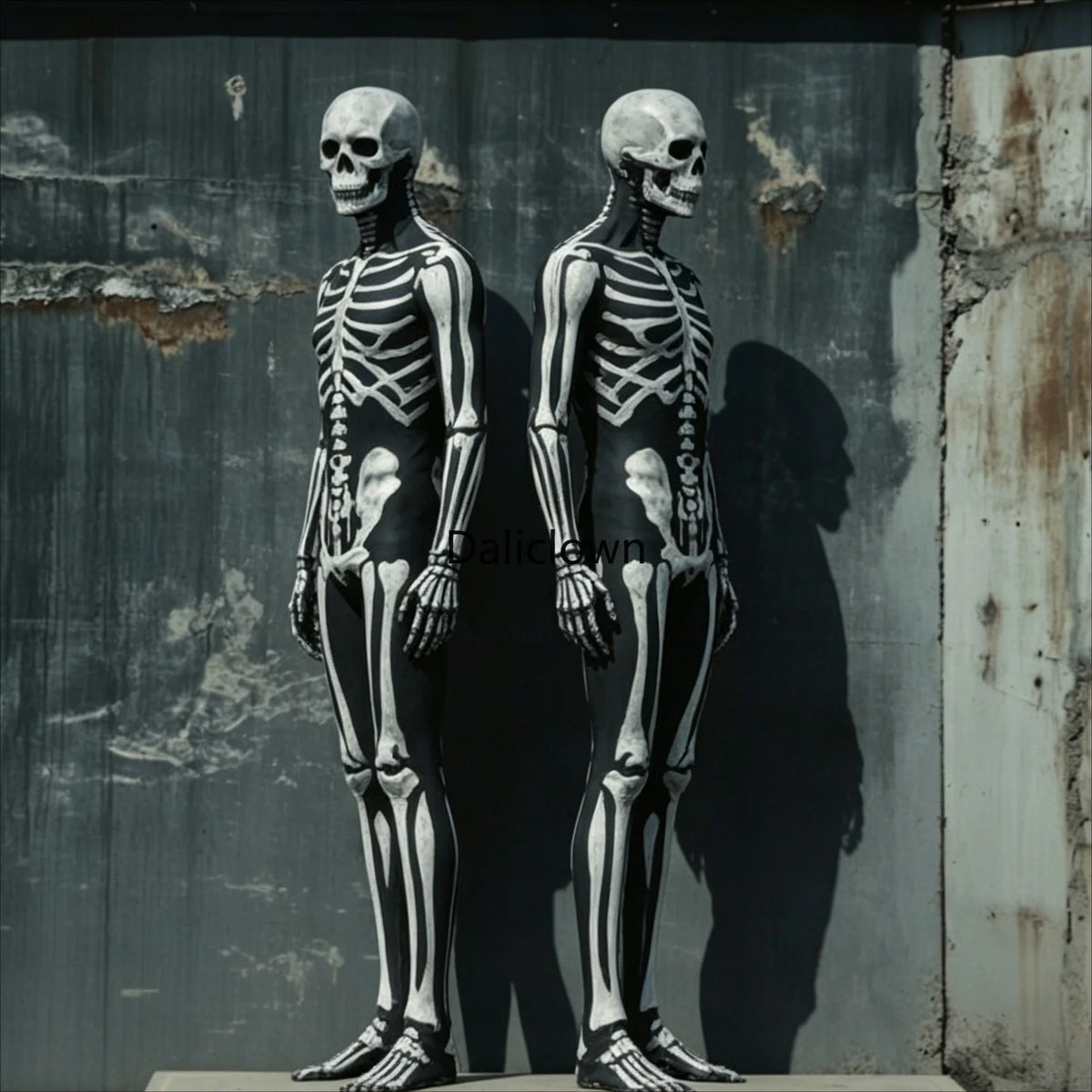 Halloween Skeleton Costume Adult Men Women Skull Death Horror Bodysuit Steampunk Skeleton Cosplay Jumpsuit Mask Zentai Suit