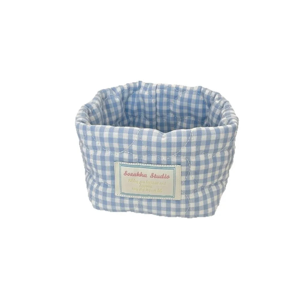 Plaid Fabric Storage Basket Household Cosmetics Stationery Toy Decorative Bins Ins Washable Miscellaneous Storage Basket