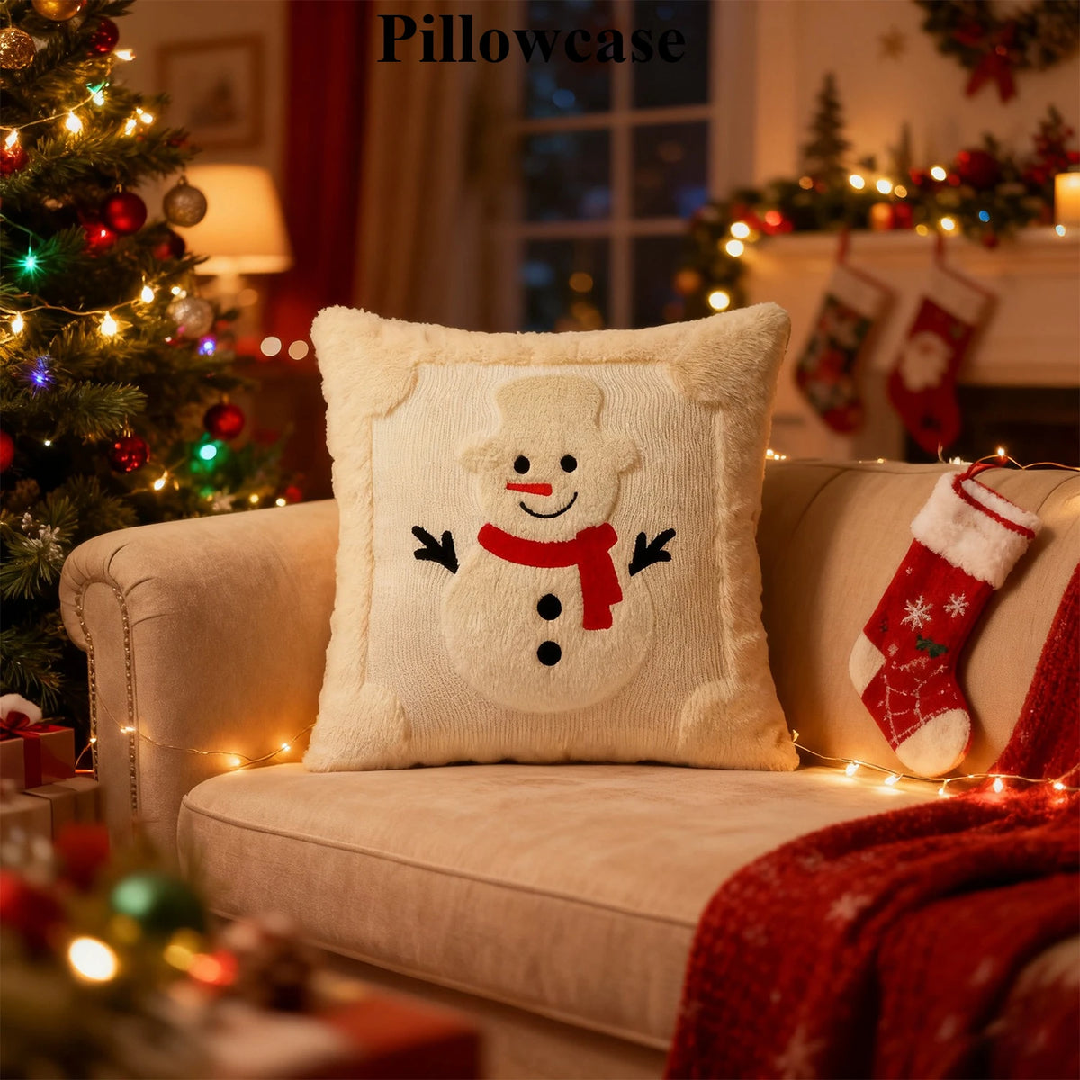 Christmas Plush Pillow Cover 45×45cm, Festive Decorative Throw Pillowcase for Sofa & Bed, Soft Washable Cushion Cover for Holiday Home, Bedroom & Window Decor
