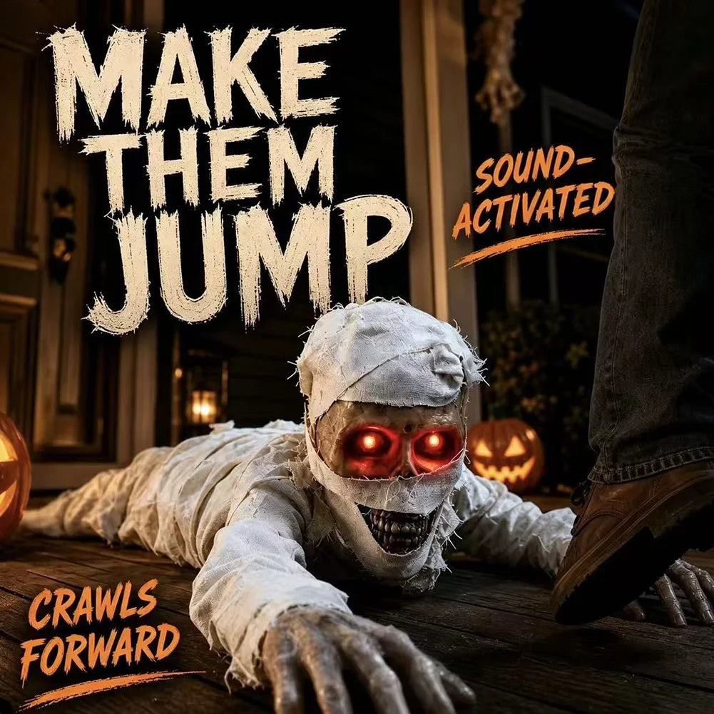 Halloween Crawling Mummy Scary Haunted House Decor Prop Motion Sensor Activated Sound Light Effects Horror Scene Setup