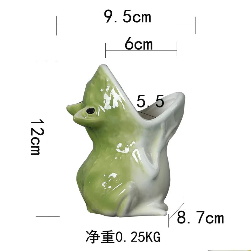 Cute Frog-Shaped Ceramic Flower Pot, Cartoon Animal Planter for Flowers & Green Plants, European-Style Desktop Vase for Home, Office, Shelf & Garden Decor