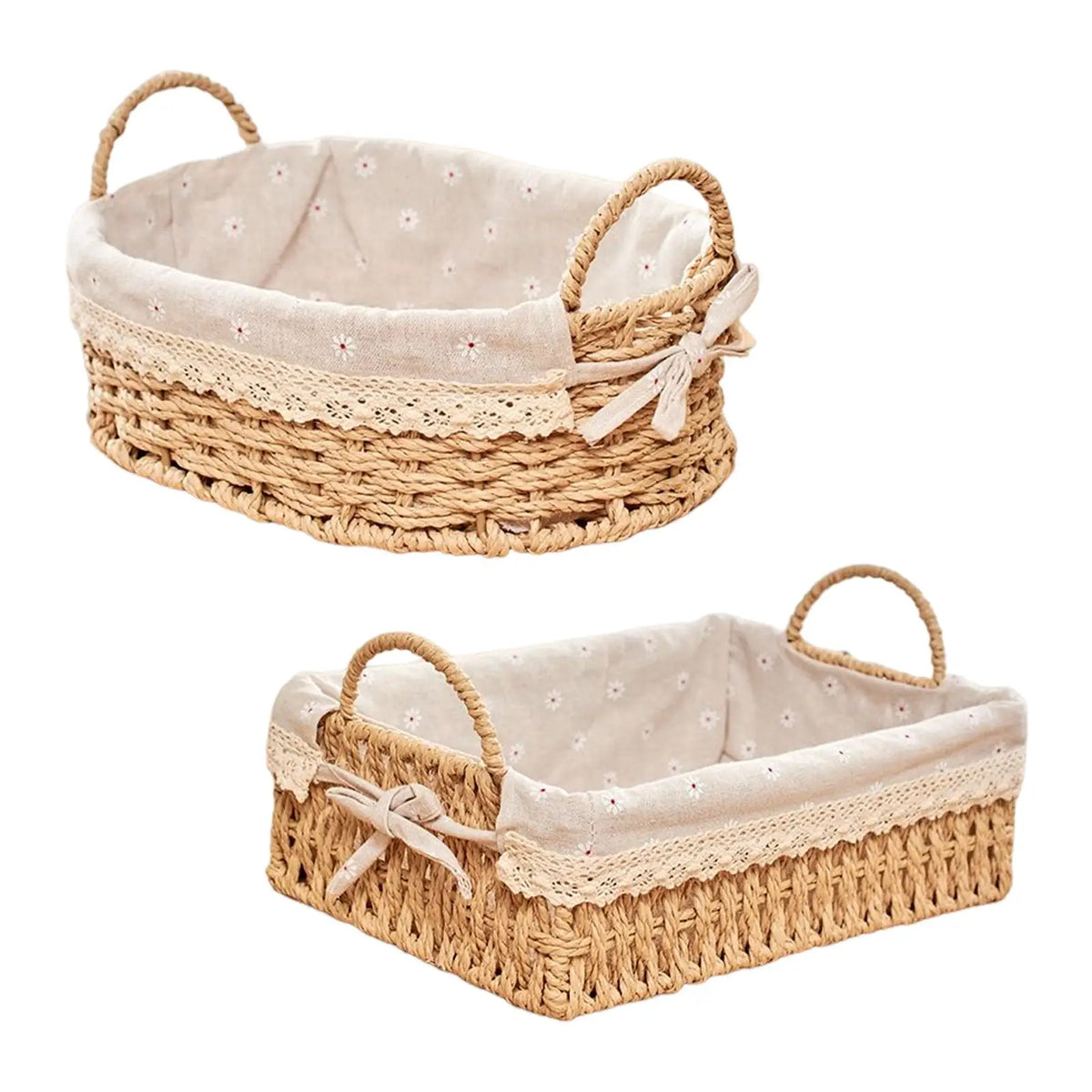 Woven Storage Baskets Kitchen Organizer Handwoven with Handles Cosmetic Box for Breakfast Fruit Bedroom Bathroom Home Decorative