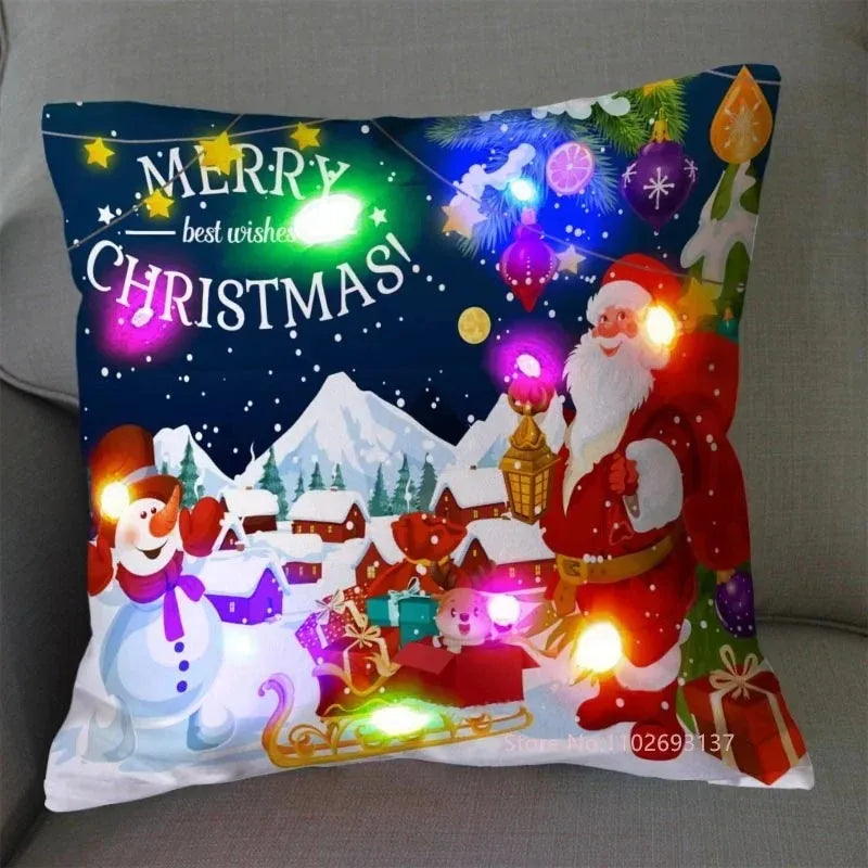 Christmas LED Pillow Cover 45×45cm, Festive Light-Up Polyester Cushion Case with One-Sided Print, Xmas Throw Pillowcase for Bedroom, Sofa & Party Decor