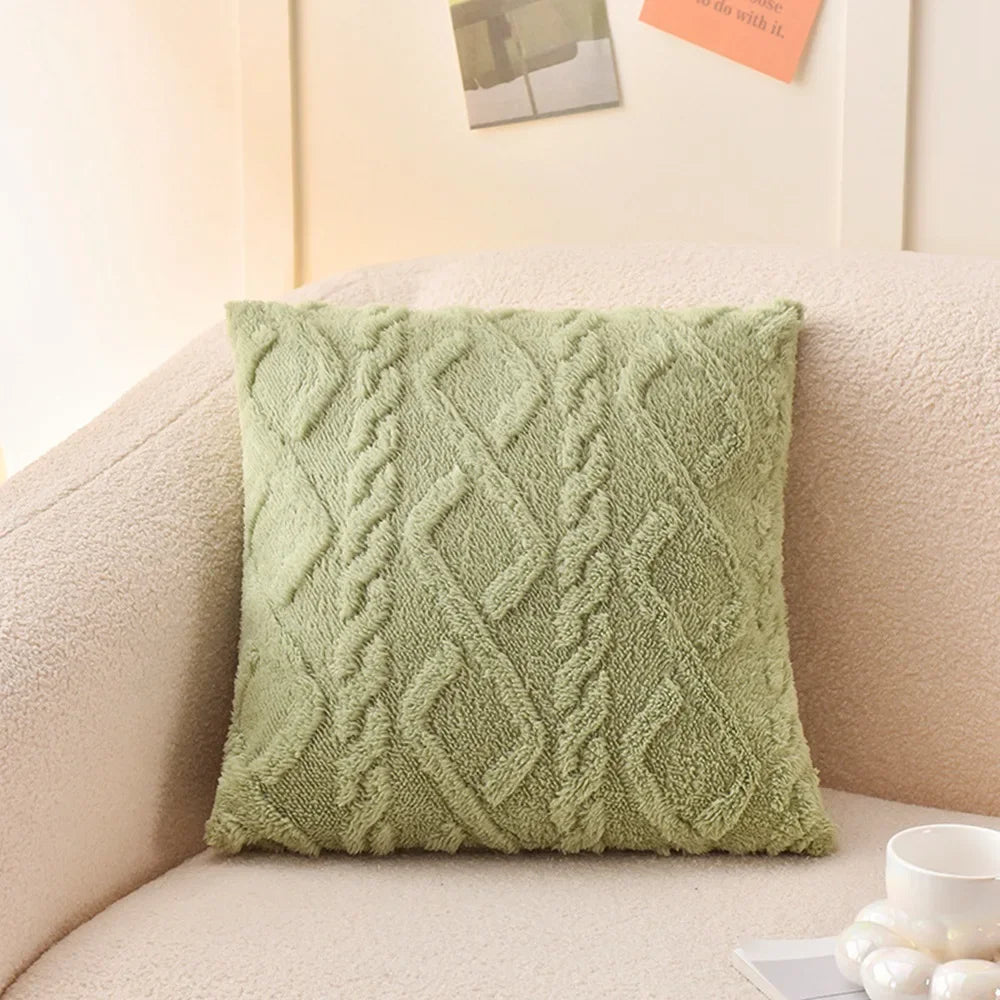 Plush Cushion Cover 45×45cm, Solid Nordic Decorative Pillowcase, Soft Geometric-Style Throw Pillow Cover for Sofa, Living Room, Bedroom, Chair & Home Decor