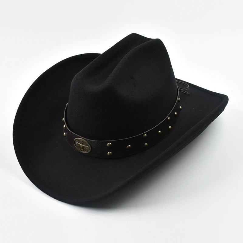 Men Women Vintage Big-edge Western Cowboy Hat  Gentleman Cowgirl Jazz