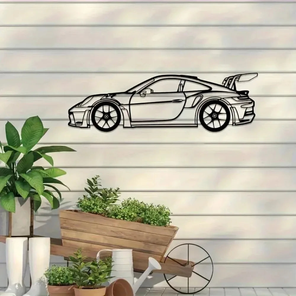 1pc 911 Sports Car Silhouette Metal Wall Art – Contemporary Design for Automobile Enthusiasts