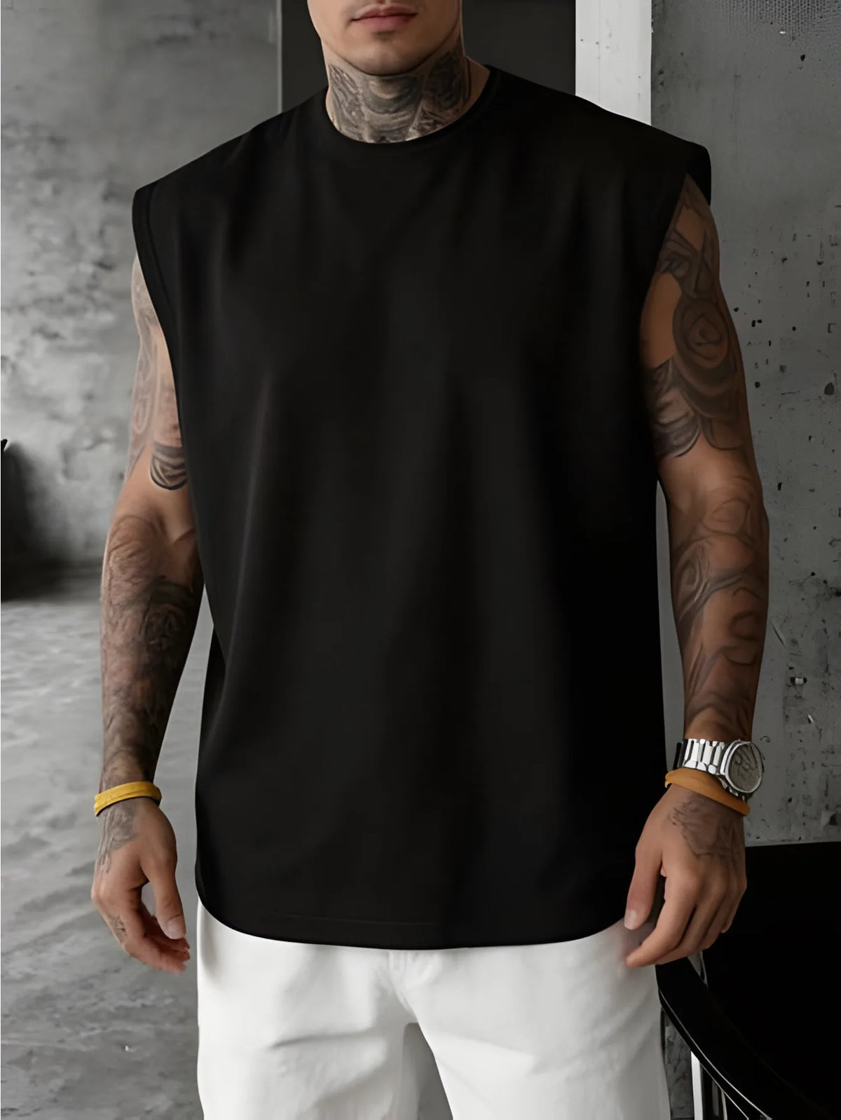 Men's Summer American High-Street Retro Print Tank Top: Streetwear Hip-Hop Style, Loose-Fit, Round Neck, Sleeveless Top