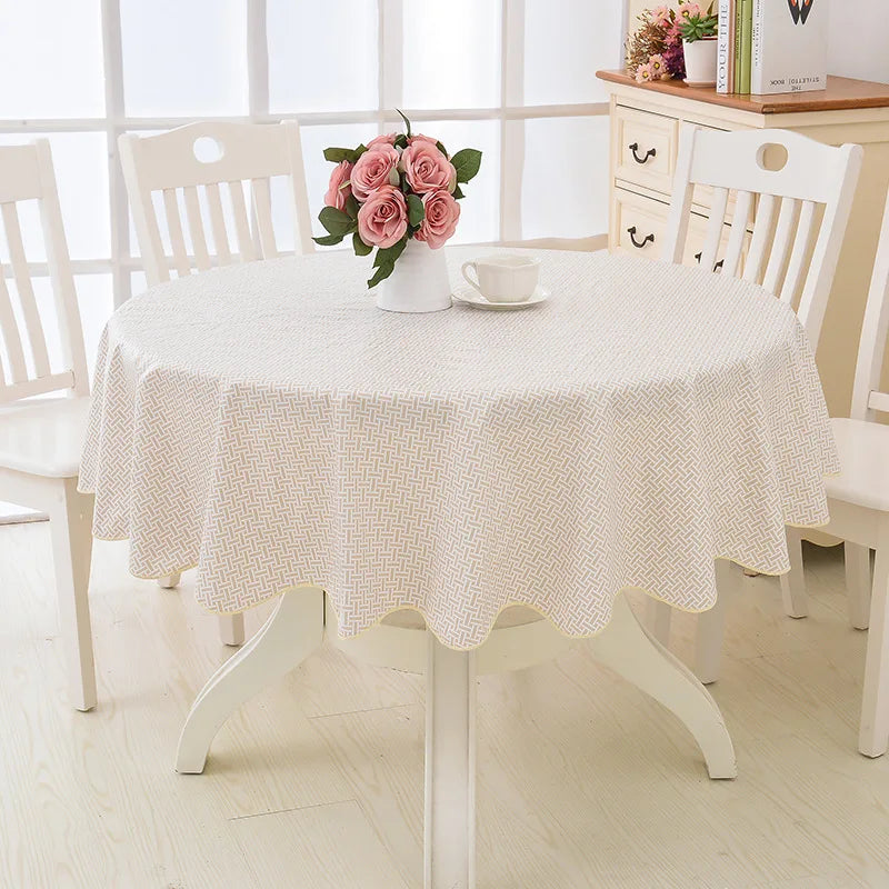 Round Floral PVC Tablecloth, Waterproof & Oilproof Pastoral Table Cover with Soft Velvet-Style Backing, Easy-Clean Kitchen Dining Table Decor for Wedding, Party & Outdoor Use