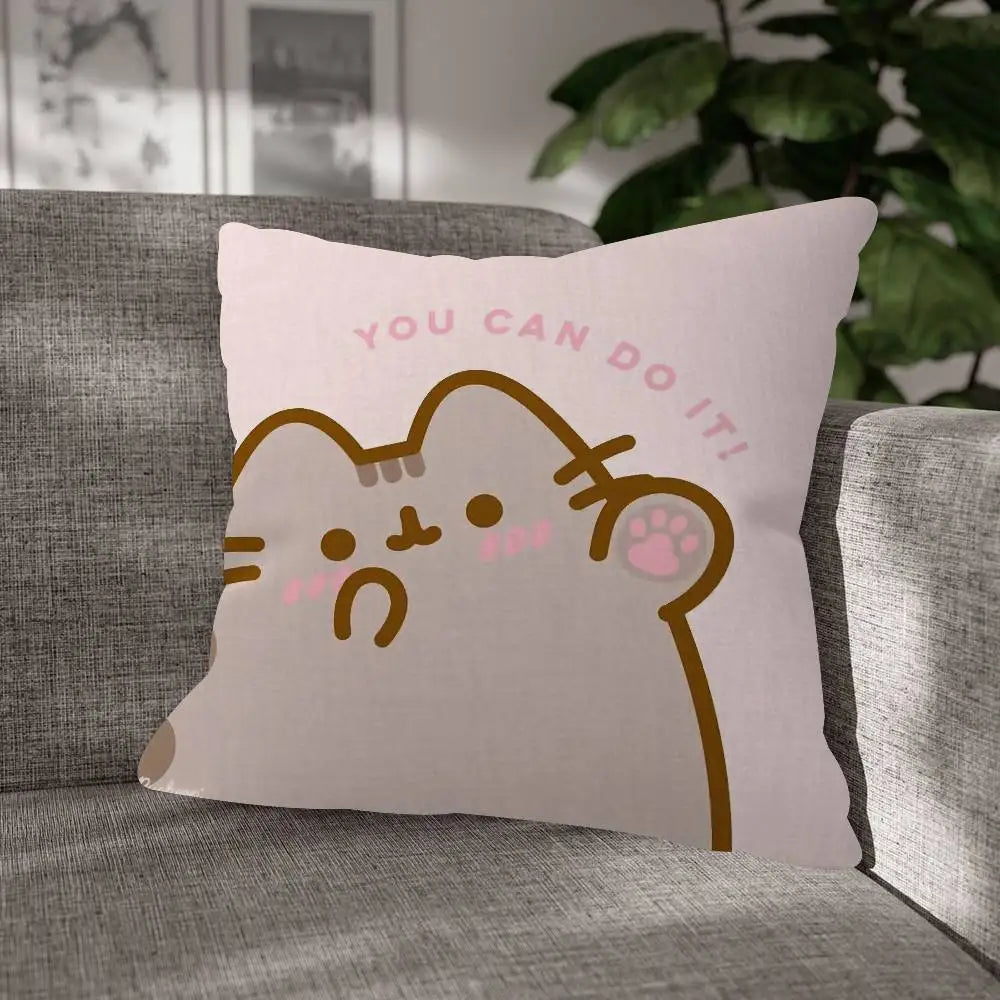 Pusheen Cartoon Cushion Cover, Cute Anime Printed Polyester Pillowcase, Decorative Throw Pillow Cover for Sofa, Bed, Bedroom, Kids’ Room & Home Decor