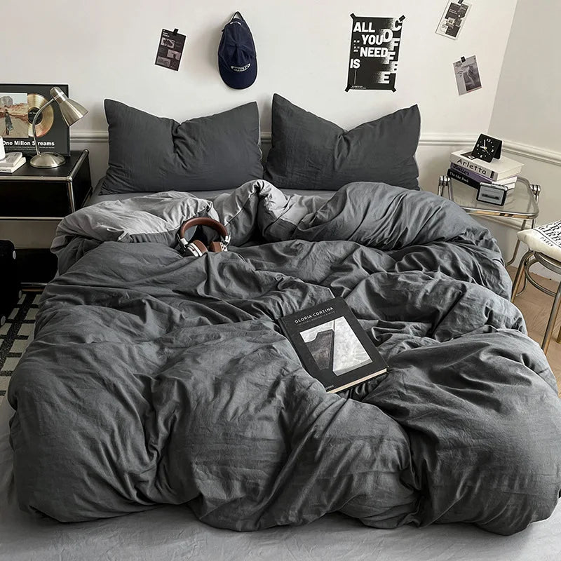 Solid Color Silk Duvet Cover 180×200cm – Cottage Style Jacquard Quilt Cover, Minimalist Bedding for Home & Dorm Room