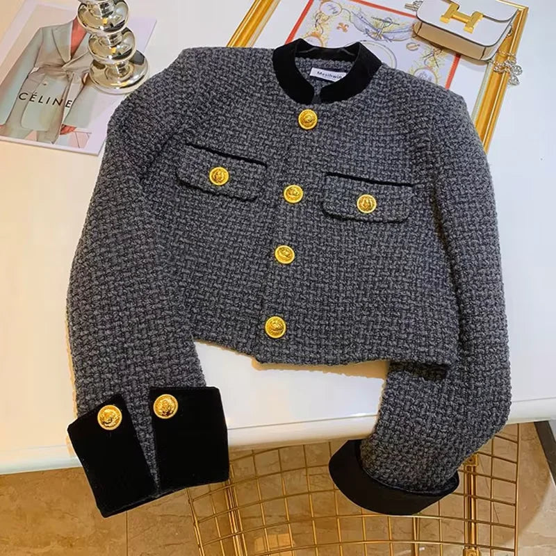 Women's Tweed Crop Jacket | Elegant O-Neck Short Office Coat