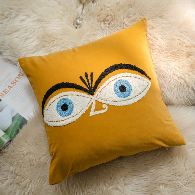 Cute Cat Plush Pillow Cover 45×45cm, Embroidered Cartoon Animal Cushion Case, Soft Decorative Sofa Pillowcase for Living Room, Bedroom, Chair, Bed & Home Decor