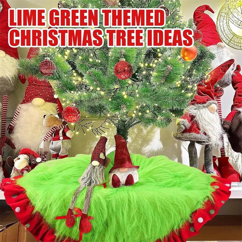Christmas Tree Skirt 90–122cm, Red & Green Polka Dot Plush Tree Base Mat, Festive Christmas Tree Decoration for Home, Courtyard, Party & Holiday Decor