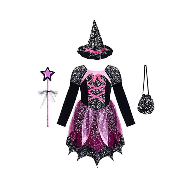 Kids Halloween Cosplay Costume Multiple Styles Witch Vampire Bat Fairy Pumpkin Outfit Boys Girls Holiday Party Fancy Dress