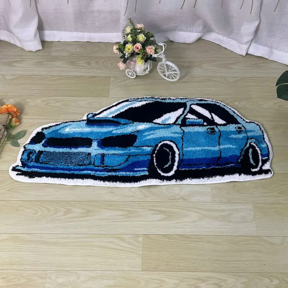 Racing Car Rug, Soft Tufted Sports Car Carpet with Anti-Slip Design, Modern Polyester Floor Mat for Living Room, Bedroom, Hallway & Bedside Decor
