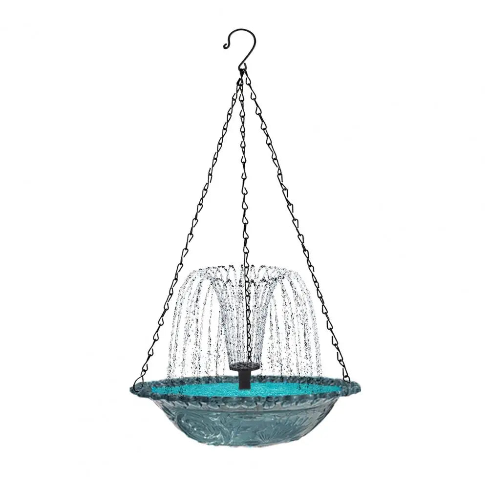 Hanging Birds Bath with Solar Fountain Pump Outdoor Garden Hummingbird Feeder Tray Water Fountain Birdbath Bowl