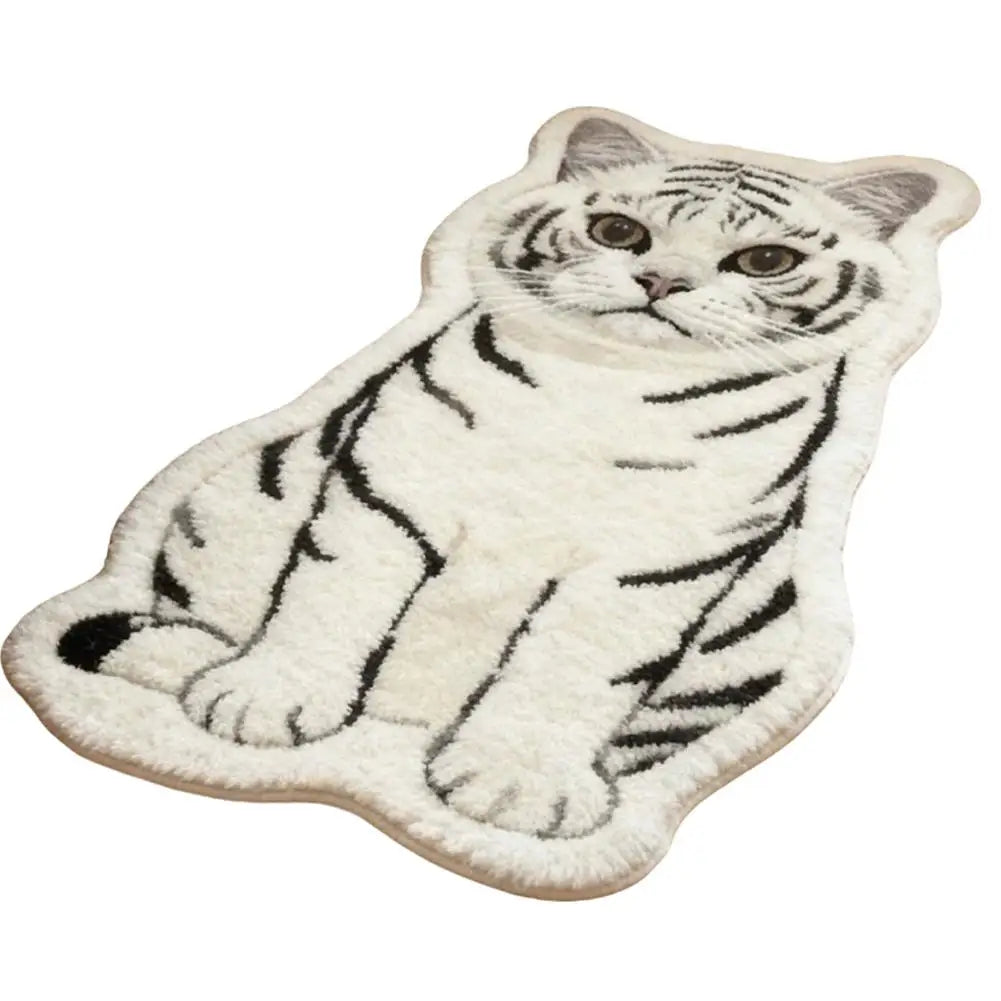 Cute Cat Shaped Rug 40×60cm, Irregular Plush Polyester Floor Mat with PP Backing, Soft Animal Carpet for Bedroom, Bathroom, Living Room & Cat Lovers