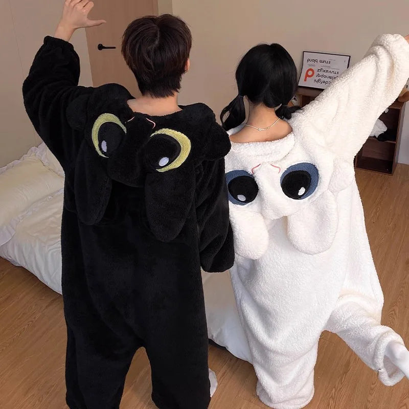 Cartoon Couples Matching Thiened Coral Fce Pajamas Spwear Women's Long Sve Hooded Home Clothes Warm Flannel Onesize Cos Costumes