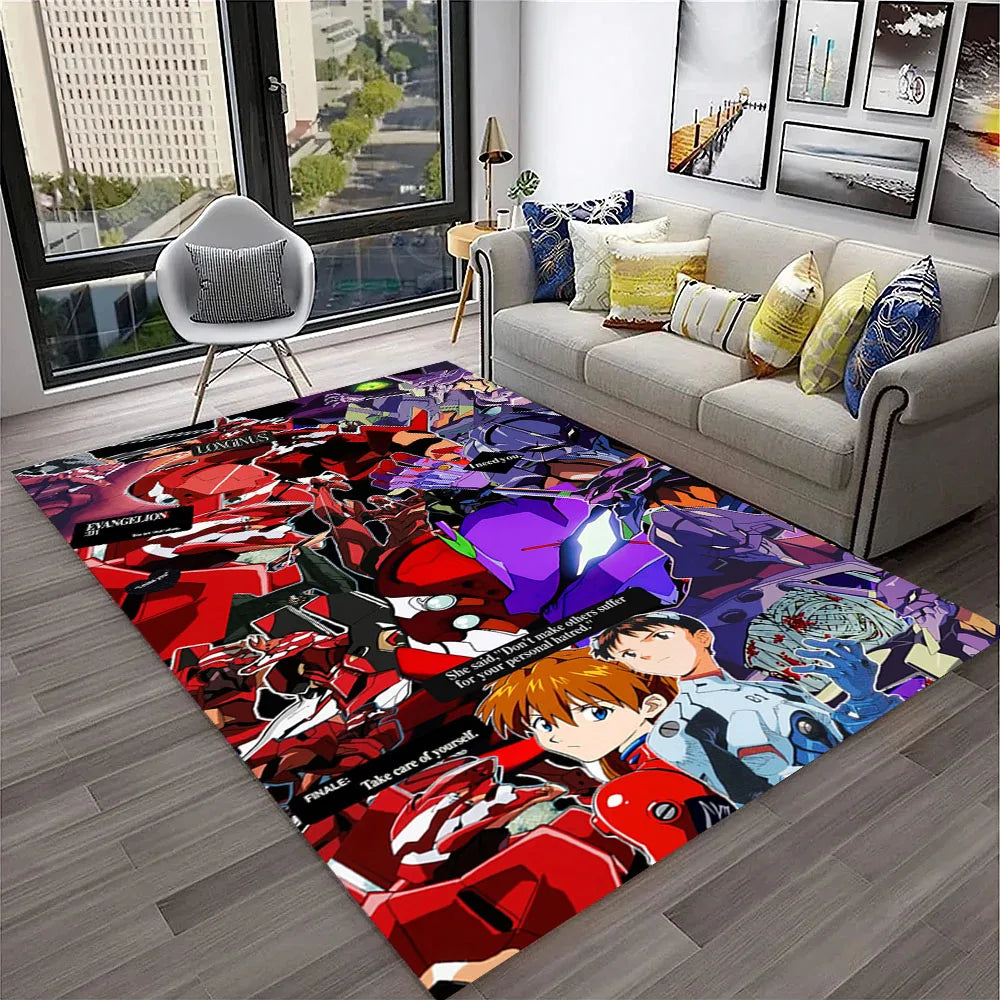 Evangelion Anime Rug, E-Evangelions G-Genesis Cartoon Polyester Flannel Carpet with Anti-Slip Backing, Decorative Floor Mat for Living Room, Bedroom, Kids’ Room & Gaming Area
