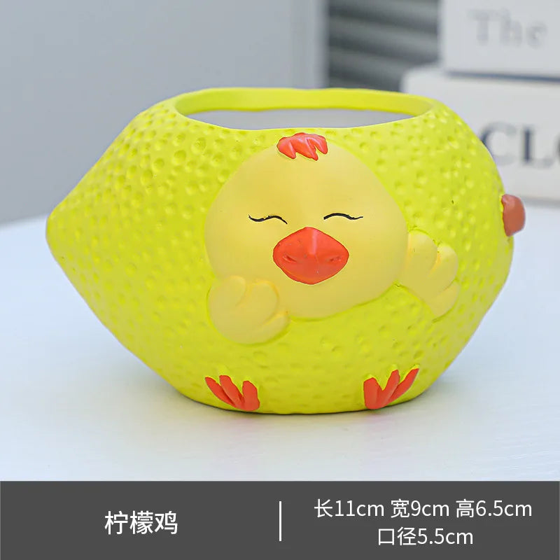 Cute Animal Ceramic Flower Pot, Creative Succulent Planter & Pen Holder, Adorable Desktop Plant Pot for Home, Office, Bedroom, Party & Table Decor