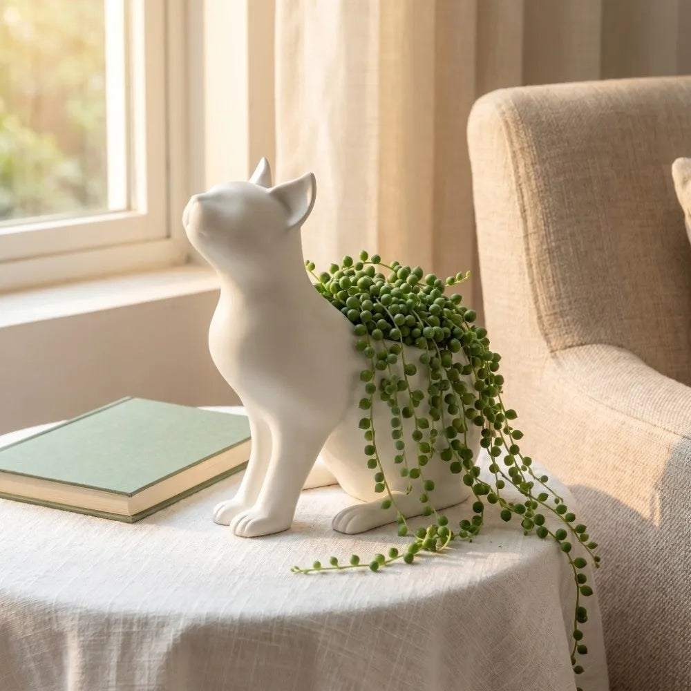 Cute Cat Plant Pot 16×15×9cm, 3D Printed Irregular Cat-Shaped Planter, Cartoon Kitten Flower Pot Holder for Succulents, Flowers & Green Plants, Indoor & Outdoor Decor