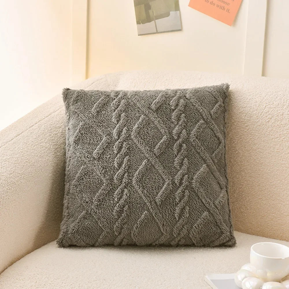 Plush Cushion Cover 45×45cm, Solid Nordic Decorative Pillowcase, Soft Geometric-Style Throw Pillow Cover for Sofa, Living Room, Bedroom, Chair & Home Decor