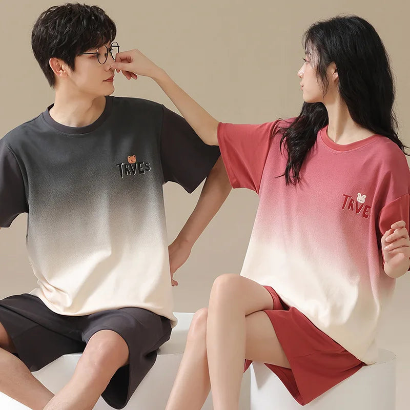 Summer Sleep Lounge Pajama Short-Sleeved Women's Pajama Set Cartoon Pyjamas Pure Cotton Couple Sleepwear Home Fashion