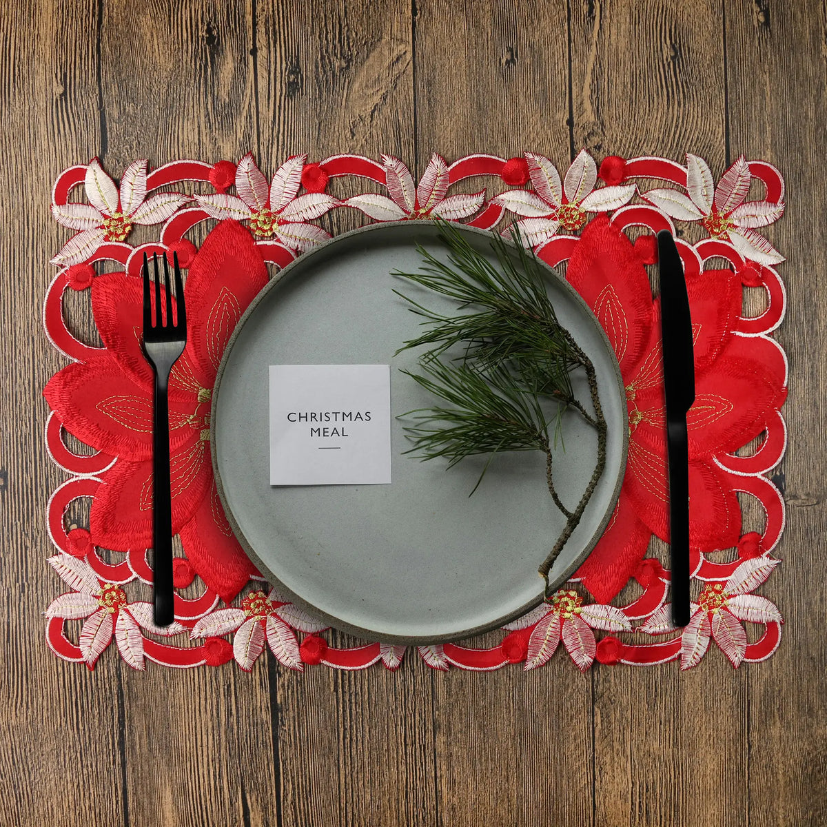 Christmas Embroidered Tablecloth Set, 28×43cm Rectangle Holiday Table Linens with Floral Design, Reusable Table Covers for Dining, Wedding, Party & Banquet Decor