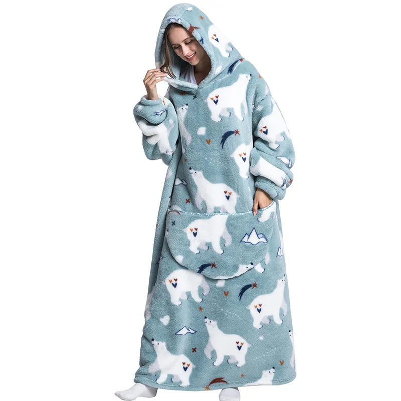 Women's Plush Blanket,Men's Warm And Thick Hooded Adult Cosplay Cute Cartoon Tv Blanket Bodysuit Extra Long Home Wear Pajamas