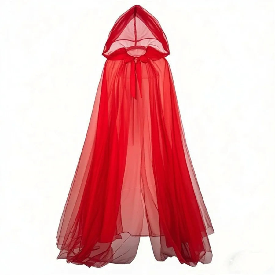 Halloween  cosplay - ghost costume with hooded cloak, death god witch net-like long dress, full-length performance outfit