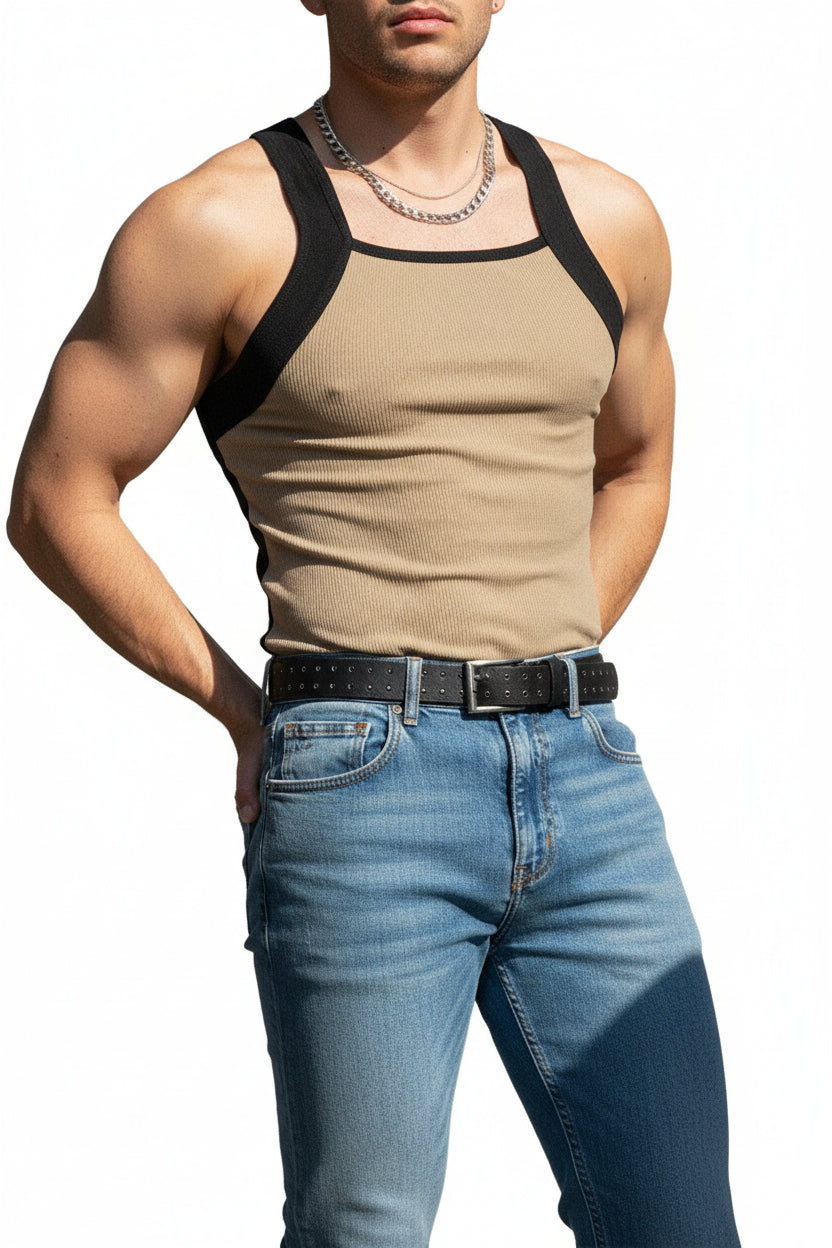 Men’s Summer Sleeveless Tank Top – Casual Square Neck Solid Color Shirt for Gym & Everyday Wear
