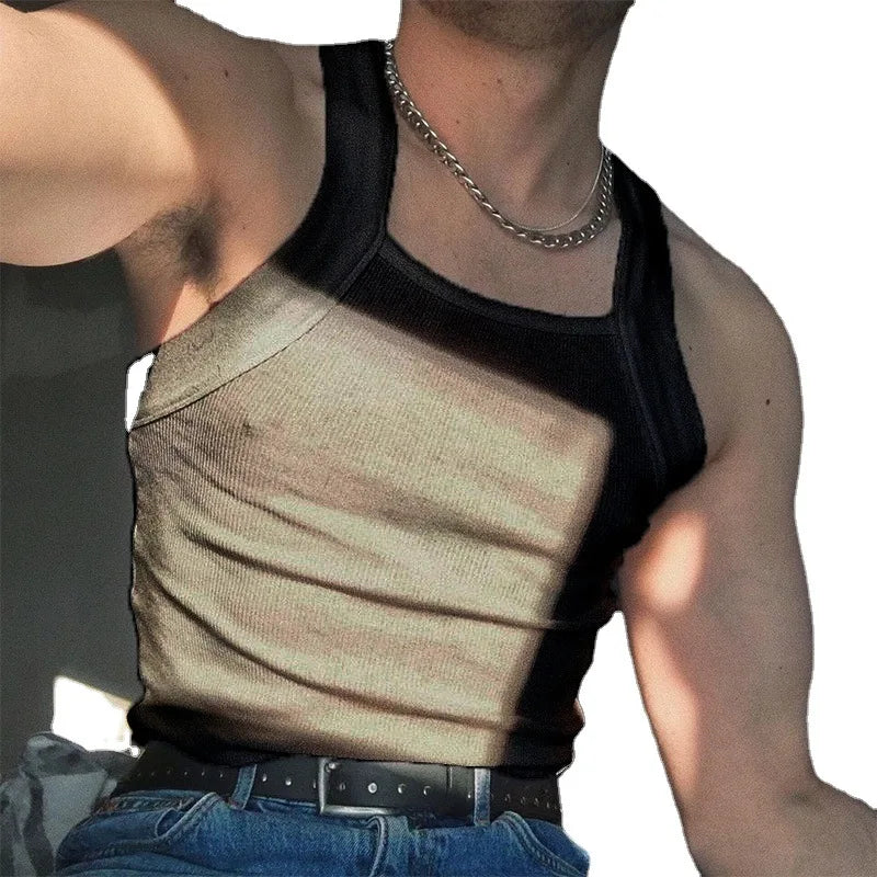 Men’s Summer Sleeveless Tank Top – Casual Square Neck Solid Color Shirt for Gym & Everyday Wear