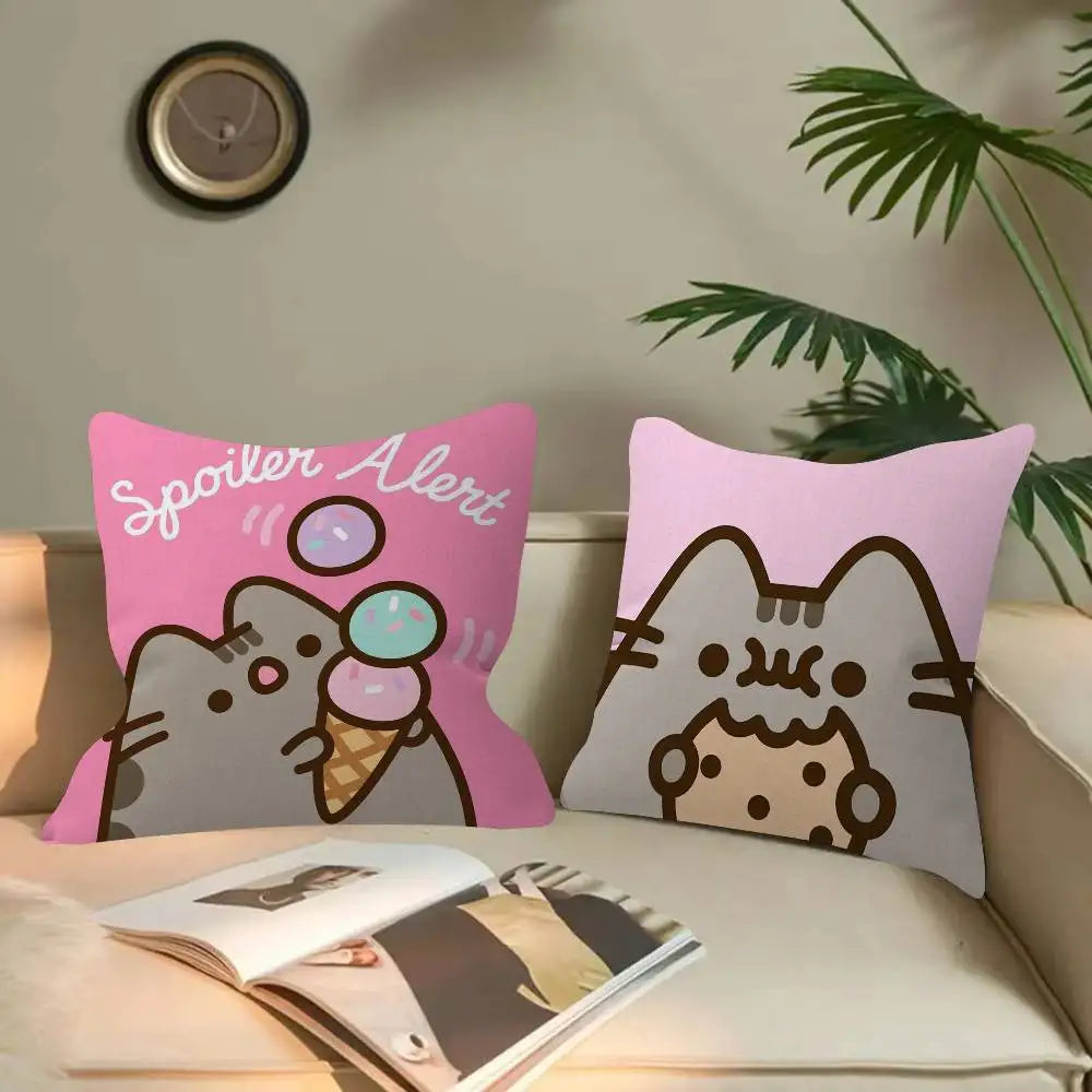Pusheen Cartoon Cushion Cover, Cute Anime Printed Polyester Pillowcase, Decorative Throw Pillow Cover for Sofa, Bed, Bedroom, Kids’ Room & Home Decor