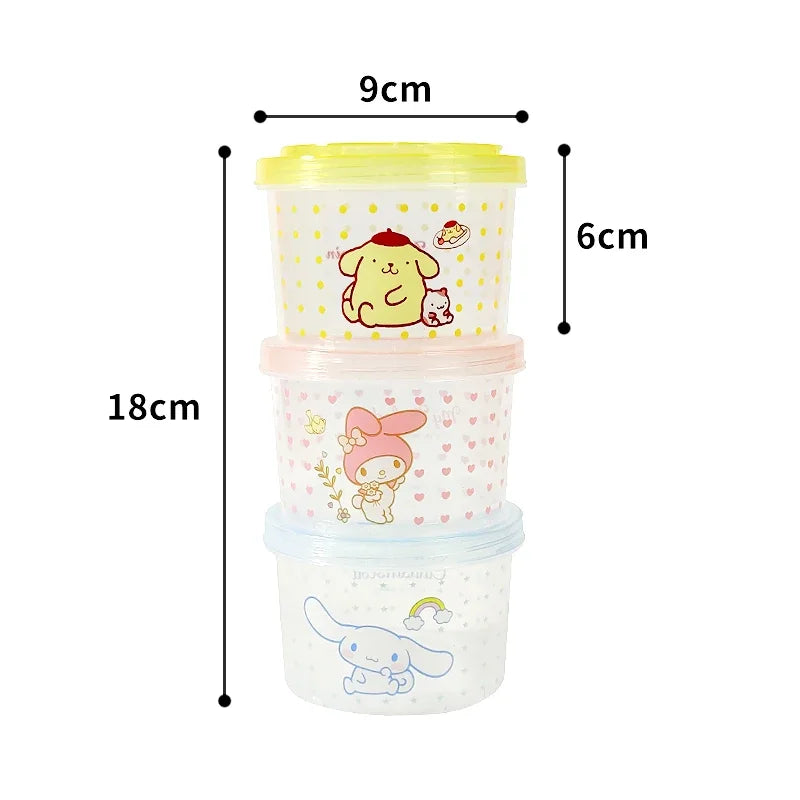 Cute Kitty Stackable Food Container 3 Piece Set Round Bento Box with Lid for Lunch Meal Prep Kitchen Storage Gift