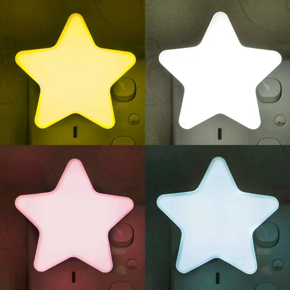 LED Star Night Light, Plug-In Bedside Lamp with 4 LED Beads, 360° Light, White Blue Red & Yellow Glow for Bedroom, Baby Room, Living Room & Holiday Decor