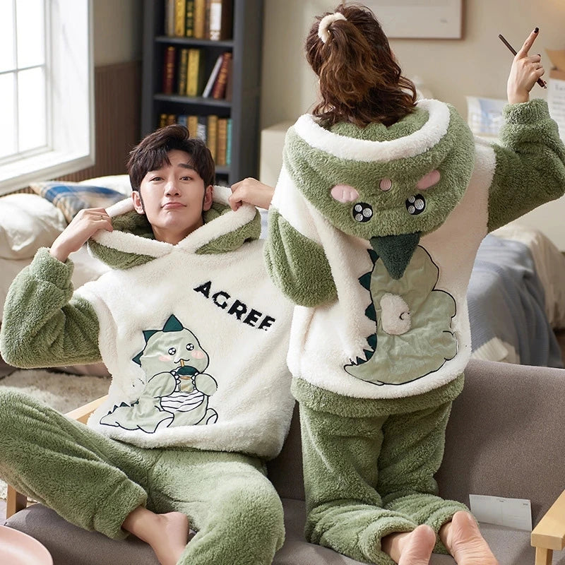 Couples Winter Pajama Set | Soft Kawaii  Cartoon Matching Sleepwear