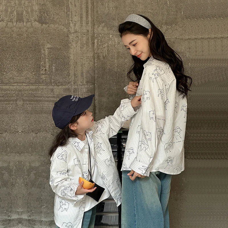 Long Sleeve Family Matching Outfit Family Look Mother and Daughter Blouse Dad And Son Shirt Fashion Clothing Couple Outerwear