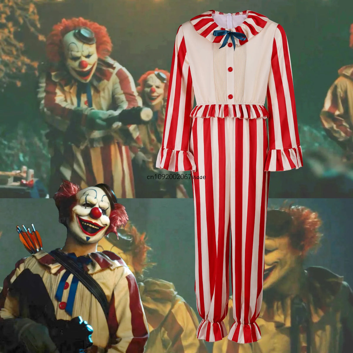 Halloween Costume Horror Movie Cornfield Clown Cosplay Frendo  Red And White Striped Jumpsuit Scary Killer Clown Party Outfits