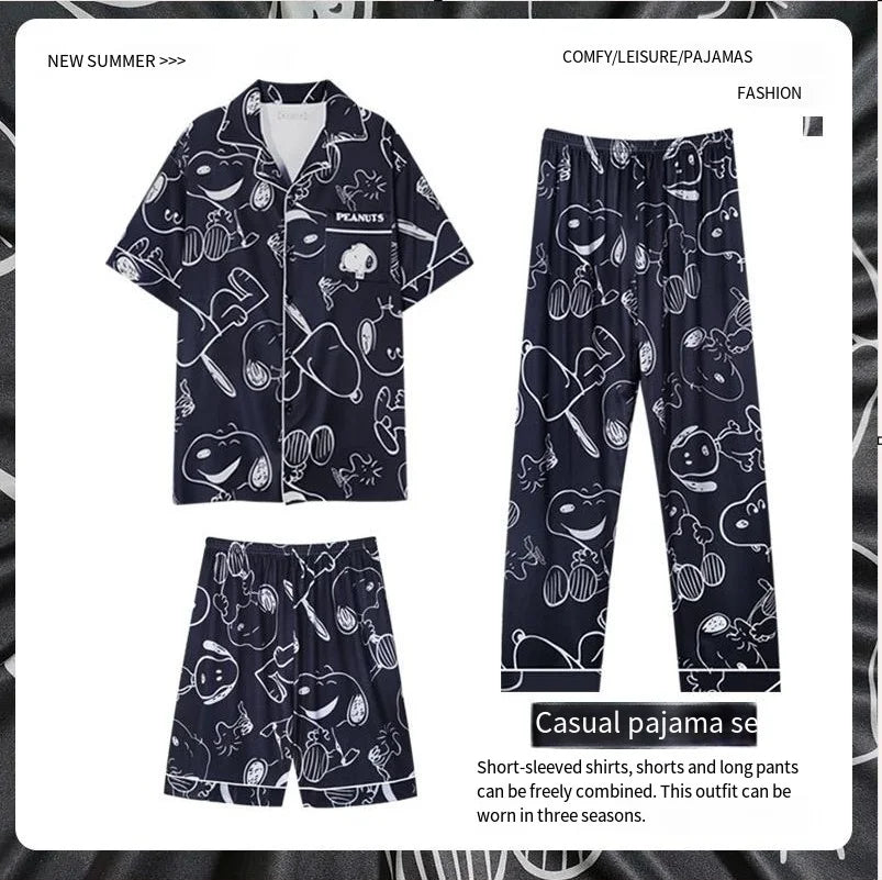 Cute Snoopy Couple Pajamas Set, Cute Cartoon Printed Short Sleeved Pajamas for Men and Women, 2026 New Fashiona Casual Home Wear