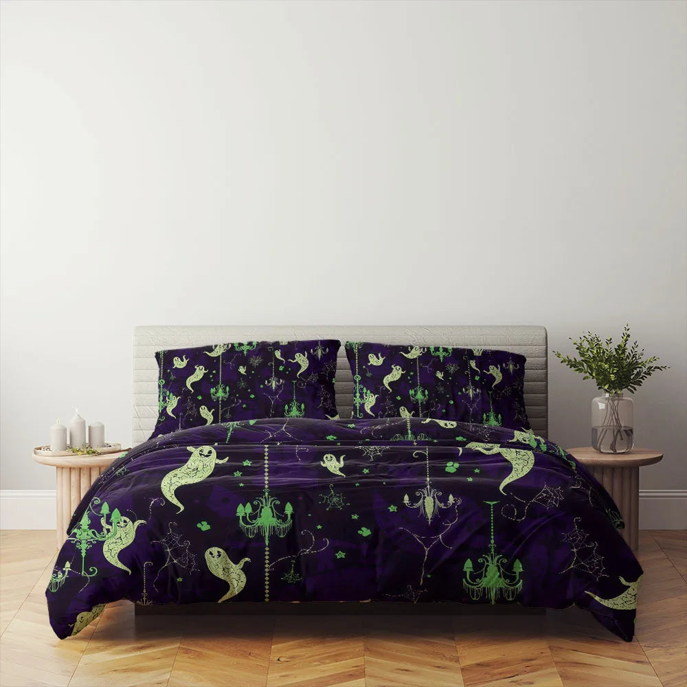 Halloween Haunted Mansion Duvet Cover Set – Ghost & Spirit 3D Printed Bedding with Zipper Pillowcases, Custom Size & Pattern