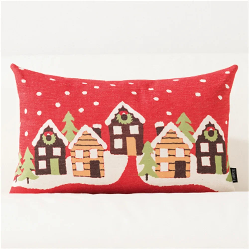 Christmas Pillow Cover 45×45cm & 30×50cm, Merry Christmas Snowman Snowflake Deer Cushion Cover, Beige Cartoon Holiday Decor for Sofa, Bed, Chair & Home